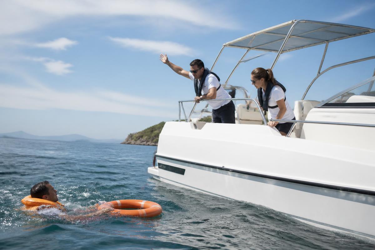 MOB & Notfalltraining auf einem Motorboot auf Mallorca